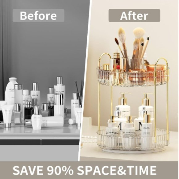 2 Tiers - 360° Turntable Makeup Organizer - Lazy Susan Cosmetics Storage - Picture 2 of 8